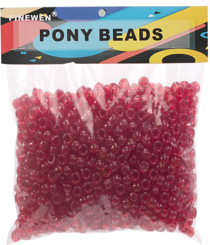 FINEWEN Red Glitter Pony Beads(1200Pcs 6x9mm),Craft Beads for Jewelry Making, Hair Braiding & DIY Crafts - Image 4